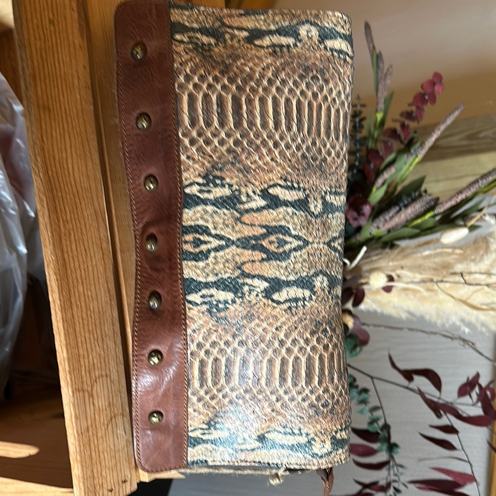 Brown and Tan Patterned Clutch